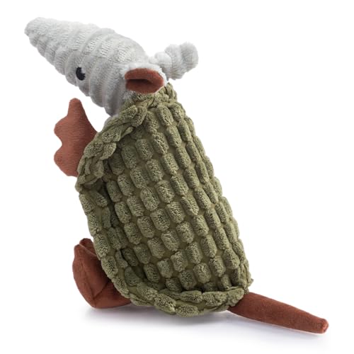 Image of Hollypet Plush Dog Squeaky Toy Stuffed Armadillo Animal Pet Puppy Chew Toys with Clean Teeth for Small Medium Large All Breed Sizes Dogs, Olive Green, 8 in
