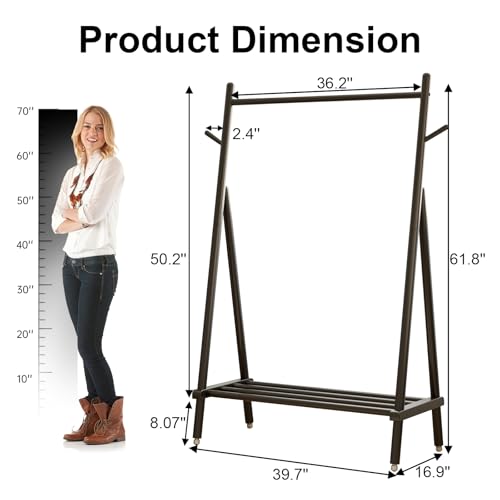 Muwuele Solid Wood Clothing Rack On Wheels for Hanging Clothes,Black by Muwuele - Used condition - Image 6
