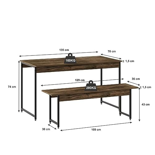 Conjunto Mesa de Jantar com 2 Bancos Estilo Industrial Active Yescasa