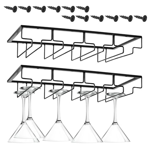 Dokeno 2 Pièces Porte-Verres à Pied Suspendu en Métal – 4 Rangs avec Vis, Support pour 8 à 12 Verres à Vin Sous Armoire – pour Cuisine Bar Restaurant