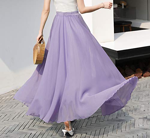 Womens Chiffon Retro Long Skirt Casual Flowy High Waist Beach Maxi Skirt4