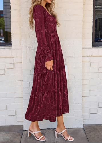 Image of KIRUNDO Spring Wedding Guest Dresses for Women 2026 Maxi Floral Long Sleeve Elegant Ruffle Tiered Flowy Party Long Dress