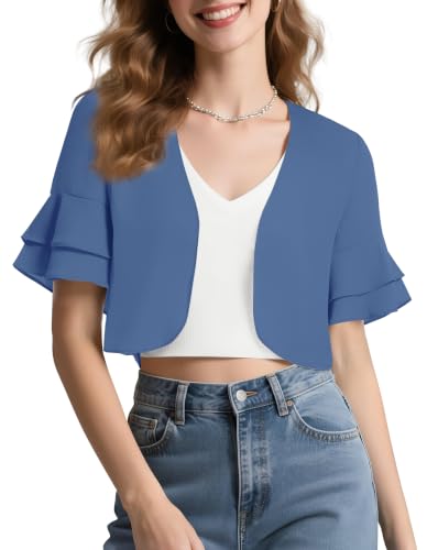 Image of Urban CoCo Women's Sheer Chiffon Bolero Shrug Ruffle Short Sleeve Open Front Cropped Cardigan for Dresses