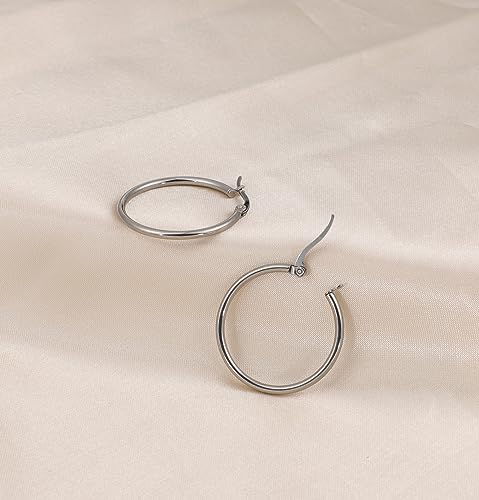 4 Pairs Titanium Hoop Earrings for Sensitive Ears Hypoallergenic Pure Titanium Earrings for Women Men G23 Lightweight Small Huggie Hoop Earrings Set 12MM 15MM 20MM 25MM3