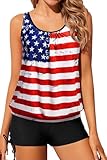 Yonique Blouson Tankini Swimsuits for Women Two Piece Bathing Suits Tops with Boyshorts Modest Loose Fit Swimwear American Flag L