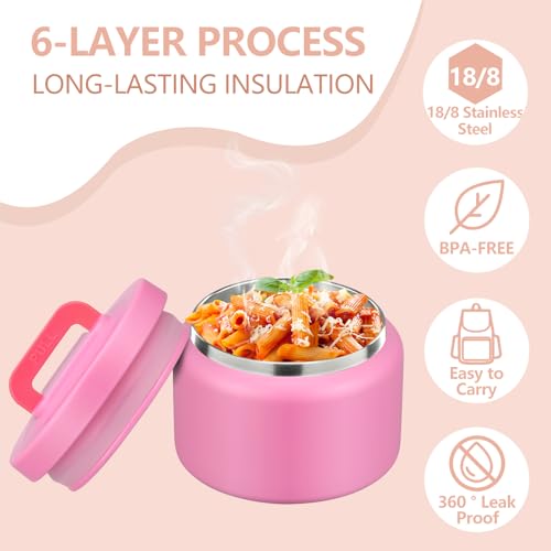 Image of PIQUEBAR 8oz Kids Thermo for Hot Food,Small Lunch Thermo Food Container Stainless Steel,Easy Open Wide Mouth Thermo for Hot Cold Food for Preschool Travel (Pure Pink)