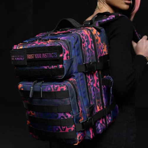 Image of WOLFpak 25L Athletic Gym Backpack - Durable 1000D Waterproof Oxford Material with MOLLE Webbing, Laptop Pocket & Dual Cup Holders, Durable Fitness /Travel /Military Daypack (Neon Leopard)