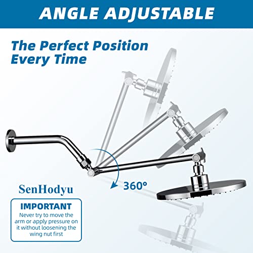 Adjustable Shower Head Extension Arm By Senhodyu - 11" Solid Brass Shower Arm Extension With Lock Joints, Universal Connection To Rain Shower Heads, Easy To Install (Luxury Polished Chrome) #TOP6