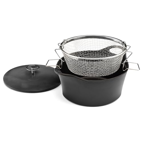 CUISINOX - Wulkan - Okrągły garnek 24 cm z koszem ze stali nierdzewnej - 3,4 l - Odlew żelaza - Kompatybilny ze wszystkimi palnikami, w tym indukcyjnymi - smażenie, gotowanie na wodzie, duszone