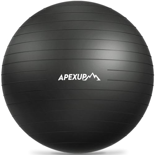 APEXUP Yoga Ball Exercise Ball, Anti Slip Stability Ball Chair, Heavy Duty Large Gym Ball for Fitness, Balance, Core Workout and Physical Therapy (L (23"~26") 65cm, Black)