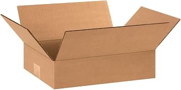 BOX USA 1293 Flat Corrugated Cardboard Box 12 L x 9 W x 3 H, Kraft, For Shipping, Packing and Moving (Pack of 25)