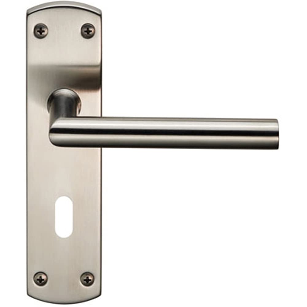 Mitred Lever Door Handle on Lock Backplate - 172 x 44mm - Satin Stainless Steel | Commercial Lever on Backplate Door Handle - Internal Door Hardware - Lock, Euro, Oval and Latch Options Available