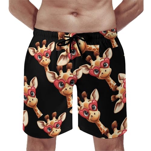 Funny Giraffe Men's Swim Trunks Quick Dry Board Shorts Hawaiian Beach Shorts With Pocket - Main Image