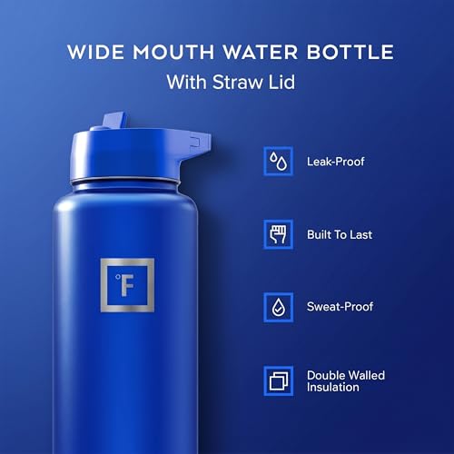 Image of IRON FLASK 40 oz Wide Mouth Water Bottle with Straw | Insulated Stainless Steel Sports Water Bottle with Leakproof Straw Lid - BPA Free, Cold 24 Hrs, Sweat Free (Cobalt)