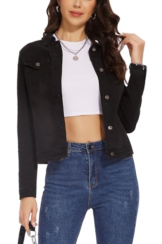Dilgul Women's Casual Long Sleeve Stretch Denim Jacket Boyfriend Button Up Jean Jackets with Pockets