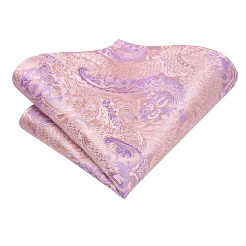 Image of Hi-Tie Mens Light Pink Purple Necktie Set Silk Jacquard Tie and Pocket Square Lapel Pin Silver Tie Clip Cufflinks Set Wedding Business 6PCS