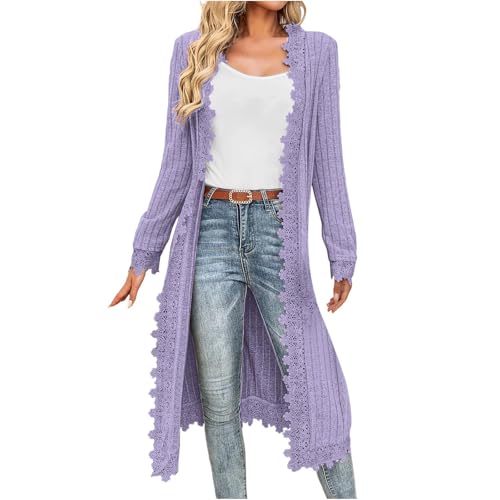 Lace Lightweight Cardigans for Women Open Front Long Sleeve Casual Dressy Blouses Soft Maxi Long Cardigan Sweaters