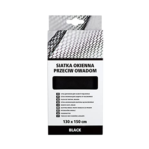 SCLEY Universal-Fenster-Moskitonetz UV- und wetterbeständig Einfache Installation Selbstklebender Klettverschluss Unsichtbare Farbe Schwarz Abmessungen 130 cm x 150 cm Cover