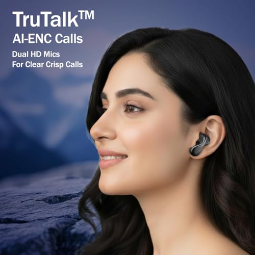 Image of pTron Bassbuds Tango in-Ear TWS Ear Buds w /Custom EQ, 50hrs Playtime, Pristine Sound, Dual Mic, TruTalk ENC Calls, Mobile App,Wireless Bluetooth V6.0,Touch Controls,Type-C Charging, IPX5 (Space Black)