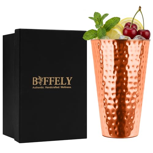 BIFFELY Copper Tumbler 18oz, Hammered, BPA-Free, Gift Pack