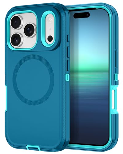 I-HONVA for iPhone 17 Pro Max Case [Compatible with MagSafe] Shockproof 3-Layer Full Body Protection [Without Screen Protector] Rugged Heavy Duty Cover Case for Apple iPhone 17 Pro Max,Turquoise