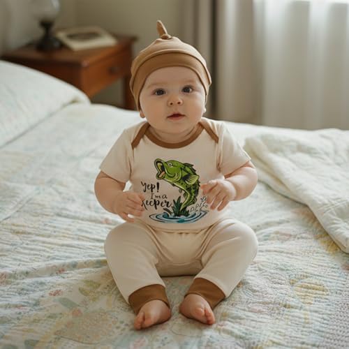 Image of Amnnchya Newborn Baby Boy Clothes Fishing Short Sleeve Romper Shirt Tops Pants Summer Spring Outfits Cute Hat Set