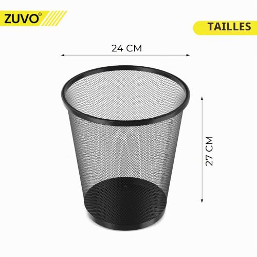 Zuvo Corbeille à papier en maille métallique noire | Poubelle de bureau ronde 4 gallons (16L) | Panier à déchets durable pour maison, chambre, cuisine ou bureau – vue 3