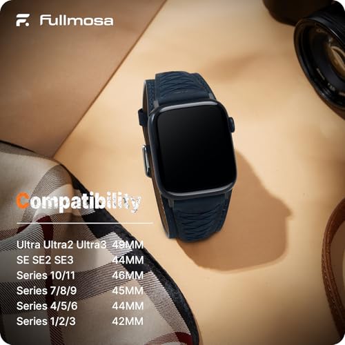 Image of Fullmosa Top Grain Vintage Leather Strap Compatible for Apple Watch | Ultra3 /2 /1 49mm 46mm 45mm 44mm 42mm (NO WATCH) Premium Leather Band for iWatch SE3 /2 /1 series 11 10 9 8 7 6 5 4 3 2 1 Men
