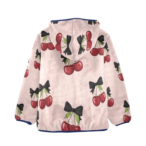Cherry Pattern with Black Bows Toddler Fleece Jacket Girl Boys Hooded Fleece Jacket Coat Warm Outwear Zip-up 3-10T2