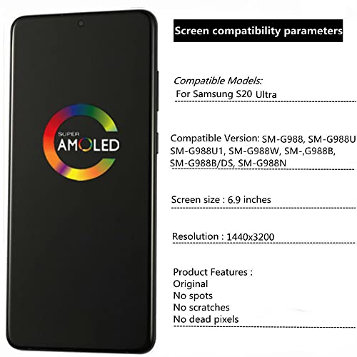 Tela LCD de 6,9 polegadas original AMOLED para Samsung Galaxy S20 Ultra substituição S20Ultra 5G G98
