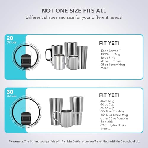 30 oz Tumbler Lid, Replacement Lids Compatible for YETI 30 oz Tumbler, 14 oz Mug and 35 oz Straw Mug, 2 Pack Travel Spill Proof Cup Lids Covers with Magnetic Slider Switch, BPA Free
