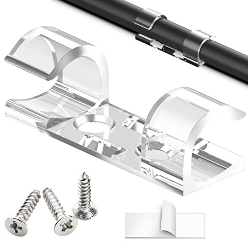 50 Pcs Heavy Duty Cable Clips Transparent with 100 Screws, Attom Tech Clear Self-Adhesive Cable Organizer Cord Management System, Clear Desktop Cable Organizer [50 pc]