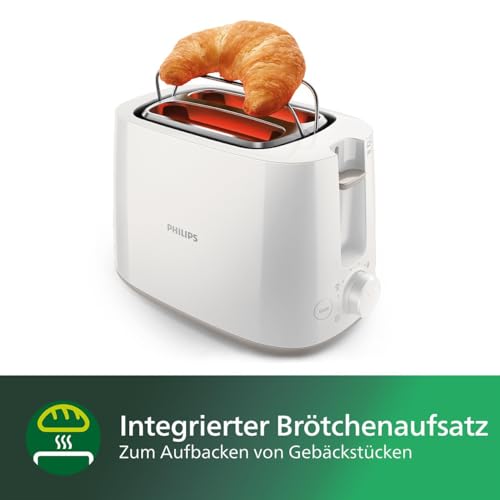 Foto von Philips Toaster – 2 Toastschlitze, 8 Stufen, Brötchenaufsatz, Auftaufunktion, Liftfunktion, Abschaltautomatik, weiß (HD2581/00)