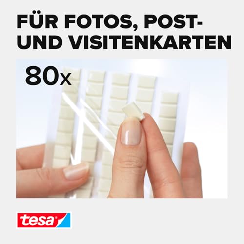 tesa TACK Klebeknete - selbstklebende, formbare Klebepads zum Befestigen leichter Objekte auf festen Oberflächen - weiß, 1 x 80 Stück