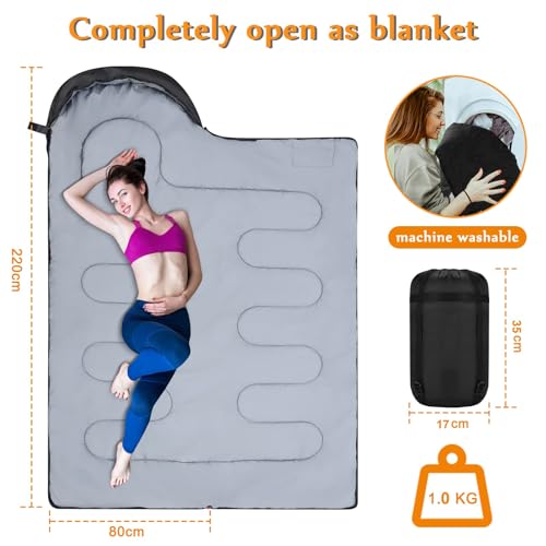Schlafsack Outdoor für Camping 3 Jahreszeiten Erwachsene Schlafsack, 2 in 1 Funktion Deckenschlafsäcke, Warm, Leichtgewichtig, Wasserdicht für Rucksackreisen, Wandern und Reisen 4