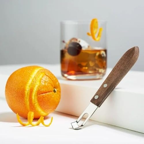 Pluzmecalm 1Pc Cocktail Channel Knife with Walnut Wood Handle, Stainless Steel Bar Tool for Bartenders, Versatile Tool and Peeler for Cocktails