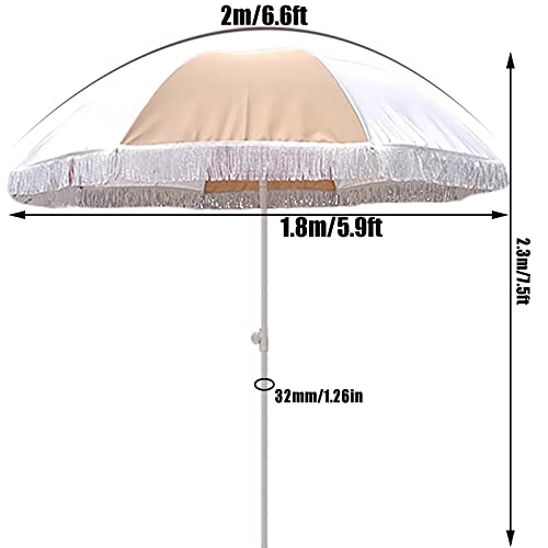 Parasol de playa de 2m con protección UV sombrilla de jardín inclinable con flecos exterior 4