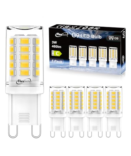 FluxTech G9 LED Bulbs Neutral White 4000K, Energy Class C, 3W (40W/50W Halogen Equivalent), 460 Lumen, Non-Dimmable, 5 Pack