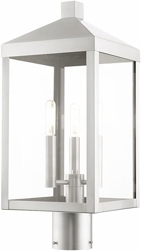 Livex Lighting 3 faroles ligeros de níquel cepillado para exteriores