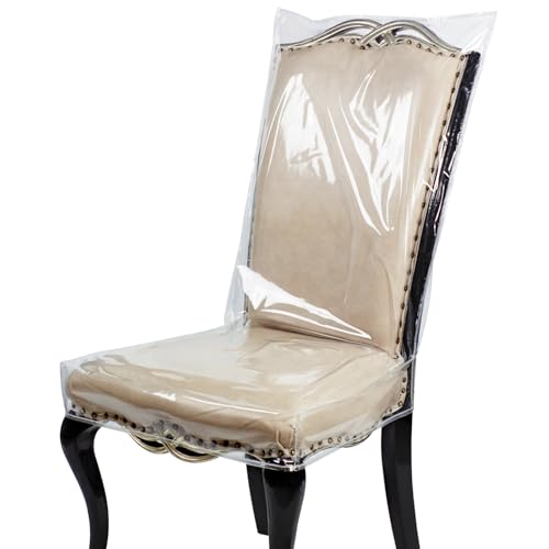 Huirogn Plastic Dining Chair Covers Crystal Clear PVC Seat Protector for Dining Room Chair with Backrest Waterproof Chair Slipcovers for Home Party Hotel Wedding Ceremony Fit 21W*18.5D inch (4)