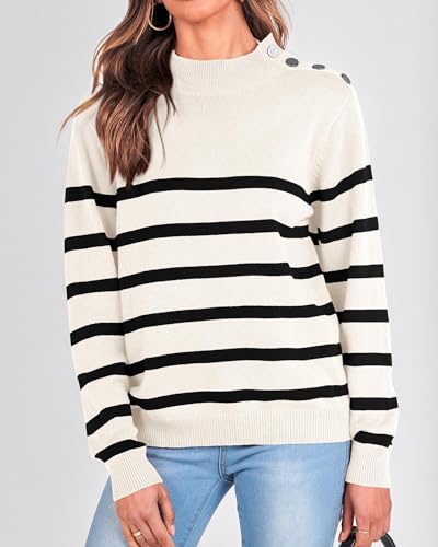 KIRUNDO Fall Sweaters for Women 2025 Striped Turtleneck Ribbed Knit Sweater Trendy Pullover Jumper Winter Fashion Clothing4