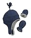 N'Ice Caps Little Boys and Baby Sherpa Lined Micro Fleece Pilot Hat Mitten Set (Navy Infant 1, 6-18 Months)