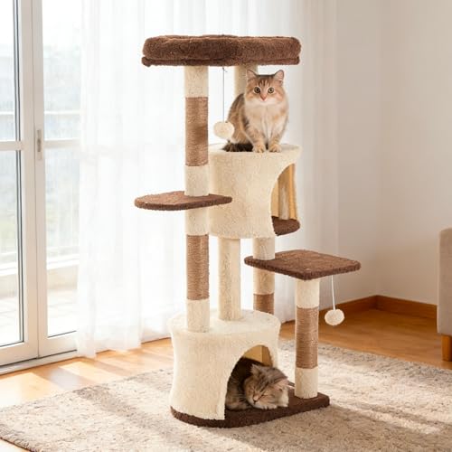 Rascador para gatos de 45.3 pulgadas con 3 plataformas y 2 cuevas miniatura 2