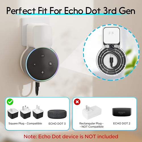 Image of Wall Mount Holder for Dot 3rd Generation, Space Saving Accessories Smart Home Speakers, Clever Dot(3rd Gen) Accessories with Built-in Cable Management Without Messy Wires-White
