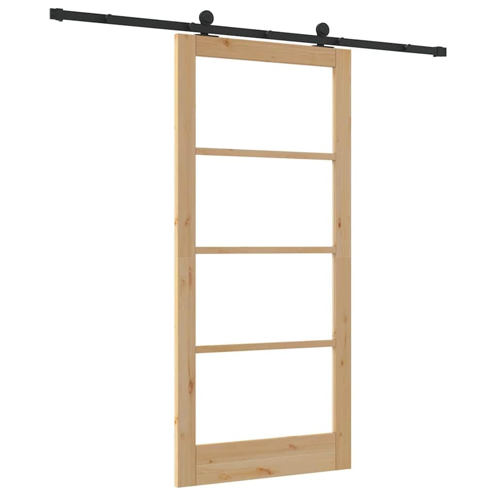Drzwi przesuwne ORKDAL naturalne 93 x 202 cm lite drewno sosnowe i szkło z systemem przesuwnym, do wnętrz, nowoczesny minimalistyczny design, ciche przesuwanie, trwałe, idealne do jadalni i