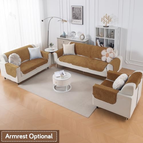 Image of HOKIPO Quilted Sofa Cover 6 Seater Set - Washable 3+2+1 Sofa Panel for Seat & Back | 'Quilt Classic' Golden (IN-927+926+925 * 2-GLD)