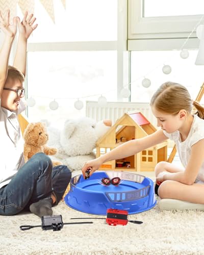 DEZAWRTY X Stadium Arena Set mit X Acceleration Rail - 6 Kampfkreisel, 2 Launchers und Stadium, Battle Kampfarena für Kinder ab 6 Jahren, Battling Xtreme Spiel, Kampfspielzeug für Jungen,Blau