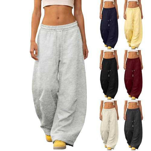 Womens Barrel Pants Barrel Sweatpants Women 2026 Casual Grey Baggy Y2K Drawstring Elastic Waisted Wide Leg Lounge Cute Comfy Cotton Flare Sweat Pants With Pockets L
