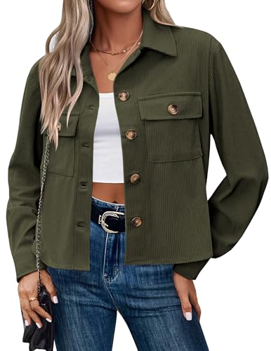 Zeagoo Womens Fashion Cropped Corduroy Shackets Button Down Jackets Tops Fall Trendy Lightweight Long Sleeve Shirts