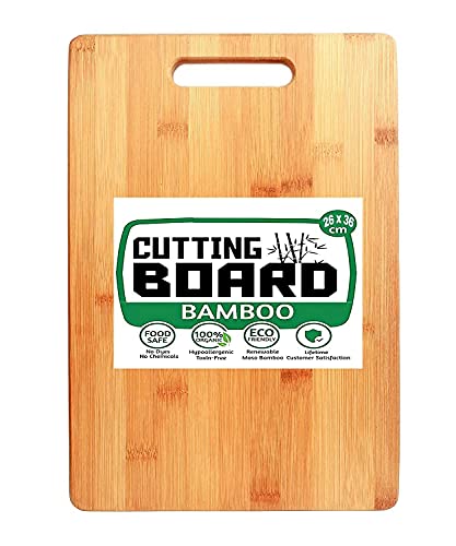 Giffy® Large Natural Bamboo Wood Chopping Cutting Board for Kitchen Vegetables, Fruits & Cheese, BPA Free, Eco-Friendly, Anti-Microbial Chopping Board for Kitchen (36 x 26cm.)